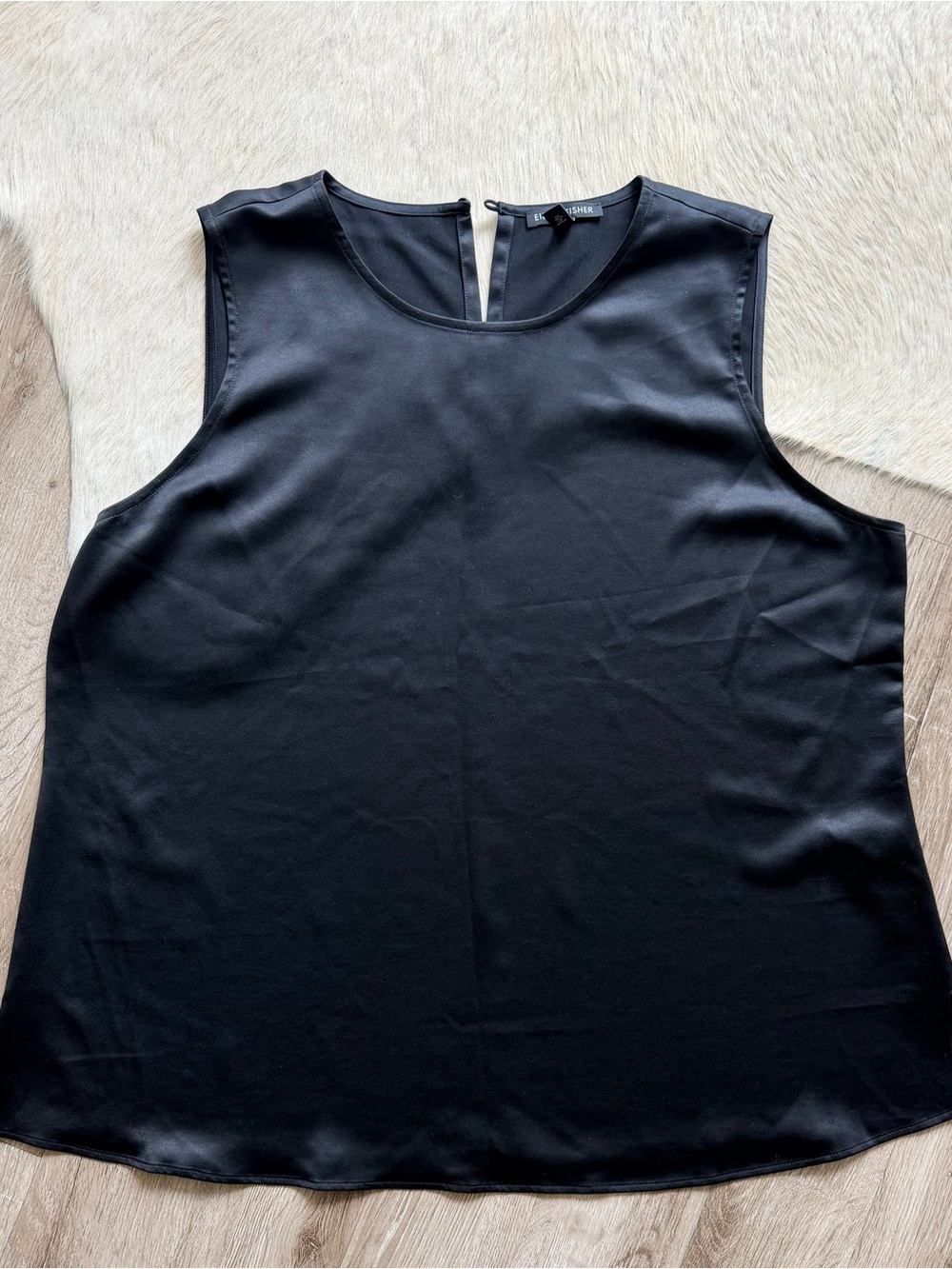 Eileen Fisher Black Satin Sleeveless Shell